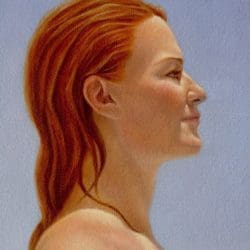 A painting of a woman with red hair