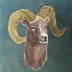 A painting of an animal with horns on it