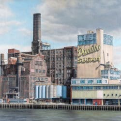 A painting of the old sugar factory in new york.